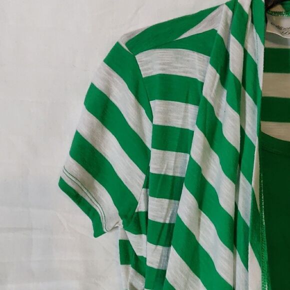 Allison Brittney Green & Gray Striped Layered Top Size S‎ - Picture 3 of 7